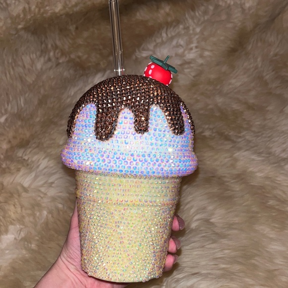 Bling Rhinestone Ice Cream Cup with Straw - Picture 5 of 5